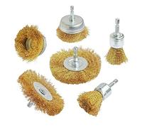 Hiqalty 6PCS Brass Wire Wheel Brush Kit for Drill,Crimped Cup Brush with 1/4-Inch Shank,0.13mm True Brass Wire Brushes for Use in Machines
