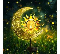 HIQE-FL Moon Solar Lights Garden Outdoor, Metal Moon Solar Lights Garden Decoration, Moon Solar Lights Garden Decoration, Garden Light, Waterproof Path Light with Flower Fairy (C)