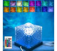 HIQE-FL Water Ripple Night Light,16 Colors Crystal Cube Lamp Aurora Borealis,3D Water Projector, With Remote Control,3D Water Ripple Effect,Party,Festive Mood Lights
