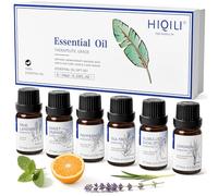HIQILI Aromatherapy Essential Oil Set 6x10ml, Suitable for Aromatherapy, humidifiers, DIY Candles, Massage and Cleaning, Including Lavender, Tea Tree, Eucalyptus, Mint, Sweet Orange and Lemongrass