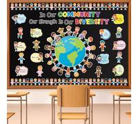 HIQINLUG Diversity Strength Bulletin Board Decorations Set - Diversity Classroom Decor, Multicultural Bulletin Board, Earth Day Classroom Decor, Paper Cutouts, Wall Art