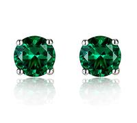 Hiqmic 925 Sterling Silver 2.5ct 6mm Round Emerald Ear Stud Earrings White Gold Plated Fashion Jewelry Gifts for Women_WA94010