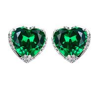 Hiqmic 925 Sterling Silver 4.5ct 8mm Heart shaped Emerald Zirconia Earrings Ear Stud Piercing White Gold Plated Fashion Jewellery Gift, WA94002 Green