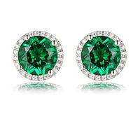 Hiqmic 925 Sterling Silver 4.5ct 8mm Round Emerald Zirconia Earrings Ear Stud Piercing White Gold Plated Fashion Jewellery Gift, WA94001 Green