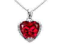 Hiqmic 925 Sterling Silver 5.5ct Love Heart shaped Ruby Zirconia Pendant Necklace White Gold Plated Fashion Jewelry Gift 18", WA92003