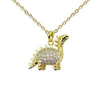 Hiqmic 925 Sterling Silver Cute Dinosaur Stegosaurus Pendant Necklace White Gold Plated Jewelry 17", WA99096-Gold