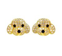 Hiqmic 925 Sterling Silver Cute Dog Puppy Head Earrings Ear Stud Piercing Fashion Zirconia White Gold Plated Jewellery Gift, WA90055-Gold