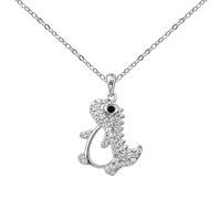 Hiqmic 925 Sterling Silver Cute Hollow Dinosaur shaped Pendant Necklace Zirconia White Gold Plated Fashion Jewelry 16"+2", WA99159-Silver