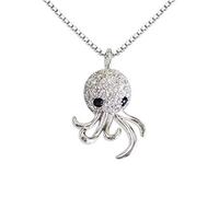 Hiqmic 925 Sterling Silver Cute Octopus Rhinestones Pendant Necklace White Gold Plated Jewelry Gifts for Women 16"_WK99086, Metal, Cubic Zirconia