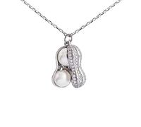 Hiqmic 925 Sterling Silver Cute Peanut Pearl Pendant Necklace White Gold Plated Jewelry Gifts for Women 16", WA99055-Silver