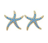 Hiqmic 925 Sterling Silver Cute Starfish Earrings Ear Stud Piercing Fashion Zirconia White Gold Plated Jewellery Gift, WA90047-G Blue