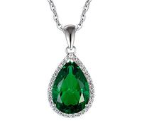 Hiqmic 925 Sterling Silver Droplet Pear shaped 5.5ct Emerald Zirconia Pendant Necklace White Gold Plated Fashion Jewellery Gift 18", WA95039 Green