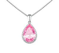 Hiqmic 925 Sterling Silver Droplet Pear shaped 5.5ct Ruby Emerald Sapphire Amethyst Zirconia Pendant Necklace White Gold Plated Fashion Jewellery Gift 18", WA92039 Pink