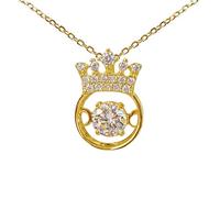 Hiqmic 925 Sterling Silver Fashion Crown Zirconia Pendant Necklace White Gold Plated Jewellery Gift 16", WA99025-Gold