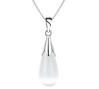 Hiqmic 925 Sterling Silver Fashion Flower Bud Opal Drop Pendant Necklace White Gold Plated Jewelry Gifts for Women 16"_WA99018-White