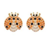 Hiqmic 925 Sterling Silver Post Bug Ladybug Crystal Zirconia Insects Ear Stud A90315-G Orange Earrings