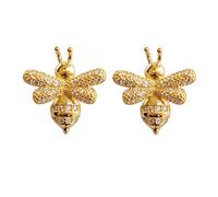 Hiqmic 925 Sterling Silver Post Cute Bee Earrings Animal Ear Stud Piercing Fashion Zirconia White Gold Plated Jewellery Gift, WA90054-Gold
