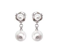 Hiqmic 925 Sterling Silver Post Double Pearl Dangle Ear Stud Earrings White Gold Plated Jewelry_WA90112-Silver