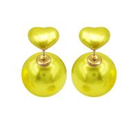 Hiqmic 925 Sterling Silver Post Double-sided Earrings Heart Round Pearl Ear Stud White Gold Plated Fashion Jewelry Gifts for Women, WA90212 Yellow