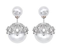 Hiqmic 925 Sterling Silver Post Fashion Double-sided Pearl Ear Stud Earrings White Gold Plated Jewelry Gifts for Women, WA90109-S White