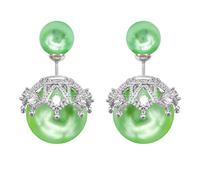 Hiqmic 925 Sterling Silver Post Fashion Double-sided Pearl Ear Stud Earrings White Gold Plated Jewelry Gifts for Women, WA90109-S Green
