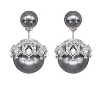 Hiqmic 925 Sterling Silver Post Fashion Double-sided Pearl Ear Stud Earrings White Gold Plated Jewelry Gifts for Women, WA90109-S Gray
