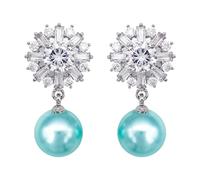Hiqmic 925 Sterling Silver Post Fashion Flower Zirconia Pearl Ear Stud Earrings White Gold Plated Jewelry Gifts for Women, WA90052-S Blue