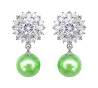 Hiqmic 925 Sterling Silver Post Fashion Flower Zirconia Pearl Ear Stud Earrings White Gold Plated Jewelry Gifts for Women, WA90052-S Green