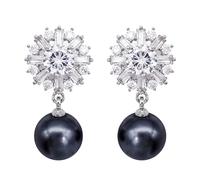 Hiqmic 925 Sterling Silver Post Fashion Flower Zirconia Pearl Ear Stud Earrings White Gold Plated Jewelry Gifts for Women, WA90052-S Black
