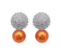 Hiqmic 925 Sterling Silver Post Fashion Round Pearl Zirconia Earrings Ear Stud Piercing White Gold Plated Jewellery Gifts for Women, WA90119-S Orange