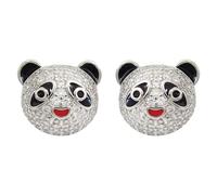 Hiqmic 925 Sterling Silver Post Panda Head Crystal Zirconia Ear Stud WA90300-S White Earrings