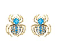 Hiqmic 925 Sterling Silver Post Spider Crystal Zirconia Insects Ear Stud A90316-G Blue Earrings