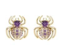 Hiqmic 925 Sterling Silver Post Spider Crystal Zirconia Insects Ear Stud A90316-G Purple Earrings