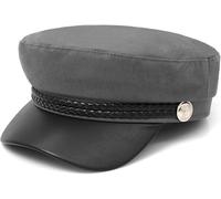 HIQUACC British Flat Top Beret Captain Hat with PU Leather Brim Vintage Navy Sailor Cap for Women (Grey)
