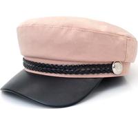 HIQUACC British Flat Top Beret Captain Hat with PU Leather Brim Vintage Navy Sailor Cap for Women (Pink)