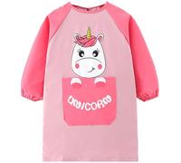 HIQUACC Kids Waterproof Art Smock with Long Sleeves - Graffiti Painting Crafting Apron for Toddlers Children (Pink-S)