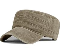 HIQUACC Military Cadet Army Caps for Men Women Washed Vintage Flat Top Hat Unisex Cotton Baseball Cap (Khaki)