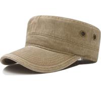 HIQUACC Military Cadet Army Caps for Men Women Washed Vintage Flat Top Hat Unisex Cotton Baseball Cap (FC212 Khaki)