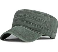 HIQUACC Military Cadet Army Caps for Men Women Washed Vintage Flat Top Hat Unisex Cotton Baseball Cap (Army Green)