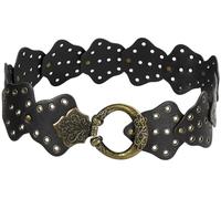 HIQUACC Wide Disc Belt for Women Vintage Leather Hollow Leaf Belt Western Waist Belt (Leaf Black M)