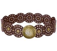HIQUACC Wide Disc Belt for Women Vintage Leather Hollow Out Round Belt Western Waist Belt (Copper Brown XL)