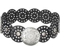 HIQUACC Wide Disc Belt for Women Vintage Leather Hollow Out Round Belt Western Waist Belt (Silver Black XL)