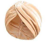 HIQUACC Women's Velvet Turban Hat Pre-Tied Headwrap Beanie Cap for Cancer Chemo Hair Loss (Beige)