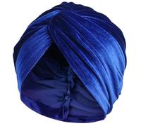 HIQUACC Women's Velvet Turban Hat Pre-Tied Headwrap Beanie Cap for Cancer Chemo Hair Loss (Blue)