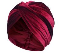 HIQUACC Women's Velvet Turban Hat Pre-Tied Headwrap Beanie Cap for Cancer Chemo Hair Loss (Wine Red)
