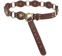 HIQUACC Women's Western Cowgirl Belt Vintage Rivet Leather Belt Punk Waist Belt (Copper Brown-S)