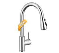 Hiqufet Kitchen Tap, Kitchen Mixer Taps with Pull Down Sprayer, Stainless Steel High Arc Single Handle Kitchen Sink Tap for Pot Filler, Polished Chrome