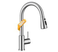 Hiqufet Kitchen Tap, Kitchen Mixer Taps with Pull Down Sprayer, Stainless Steel High Arc Single Handle Kitchen Sink Tap for Pot Filler, Brushed Nickel