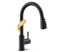 Hiqufet Kitchen Tap, Kitchen Mixer Taps with Pull Down Sprayer, Stainless Steel High Arc Single Handle Kitchen Sink Tap for Pot Filler, Matte Black
