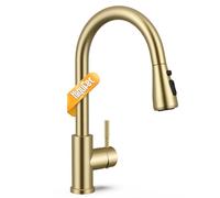 Hiqufet Kitchen Tap, Kitchen Mixer Taps with Pull Down Sprayer, Stainless Steel High Arc Single Handle Kitchen Sink Tap for Pot Filler, Brushed Gold
